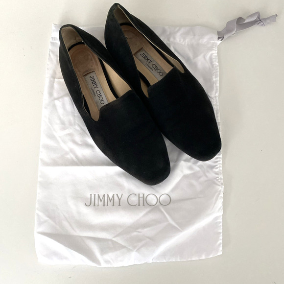 Jimmy Choo Jaida Black Suede Square Toe Smoking Slipper Flat Gold Heel 36 5.5 - Picture 3 of 16